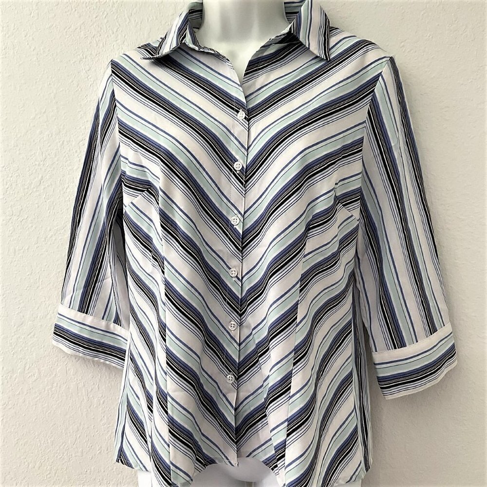 NEW Covington Chevron Striped Stretch Button-Down Blouse SP
